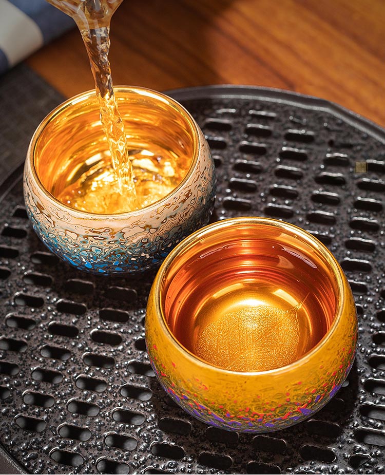 Elegant Transformation: Fuzhou Lacquered 24K Gold Bodhi Leaf Ceramic Tea Cup