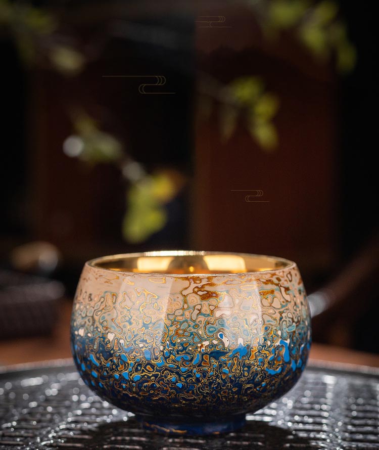Elegant Transformation: Fuzhou Lacquered 24K Gold Bodhi Leaf Ceramic Tea Cup