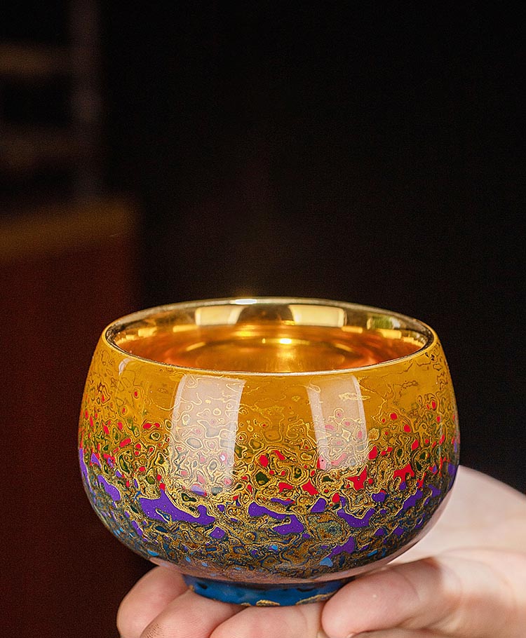 Elegant Transformation: Fuzhou Lacquered 24K Gold Bodhi Leaf Ceramic Tea Cup