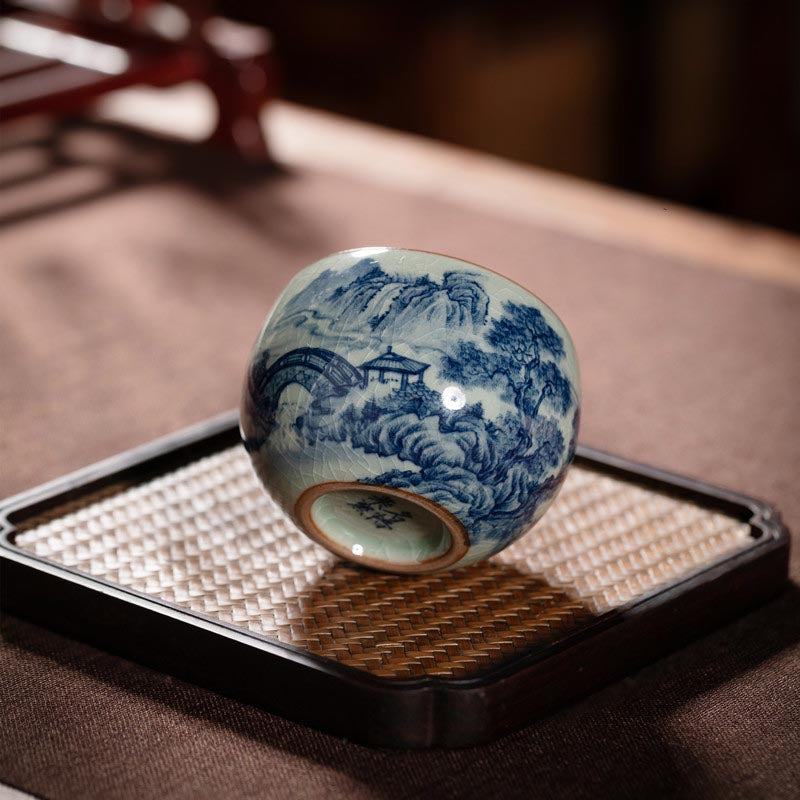 Exquisite Hand-Painted Blue and White Landscape Teacup - Jingdezhen Porcelain