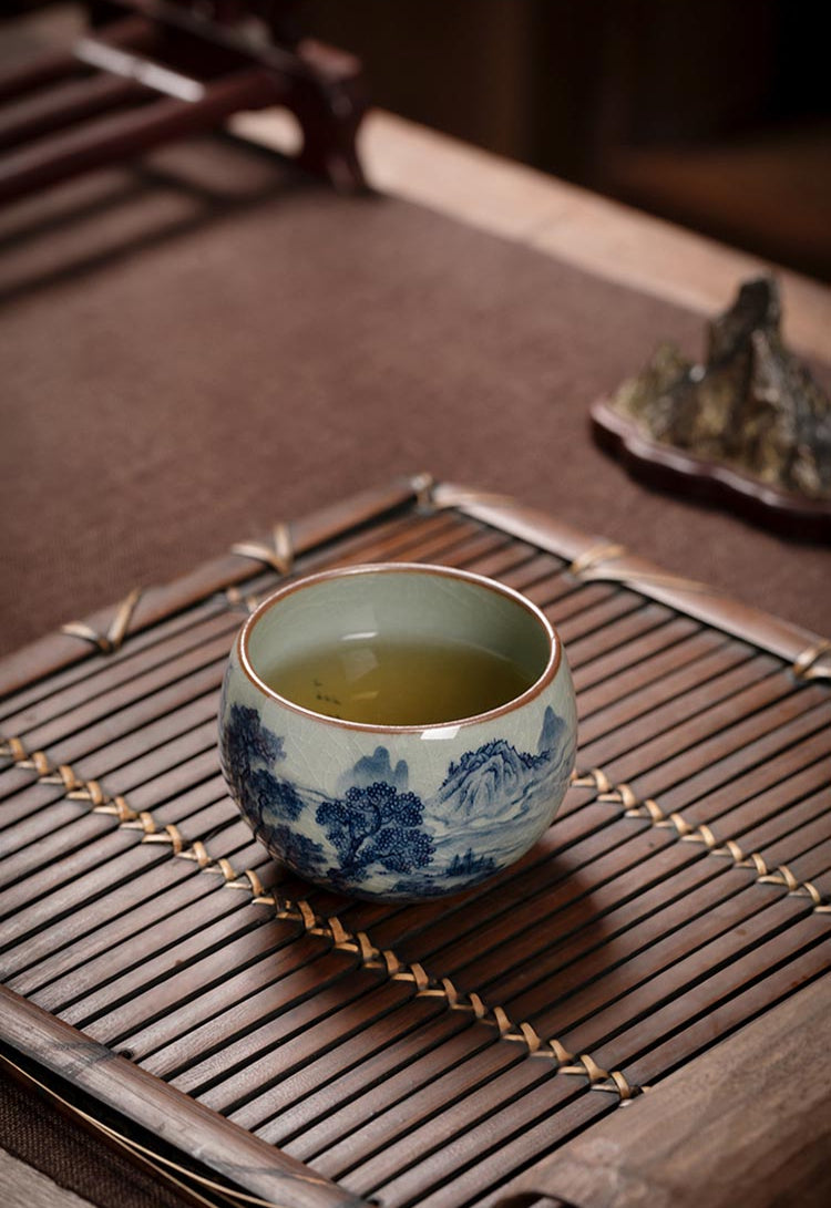 Exquisite Hand-Painted Blue and White Landscape Teacup - Jingdezhen Porcelain