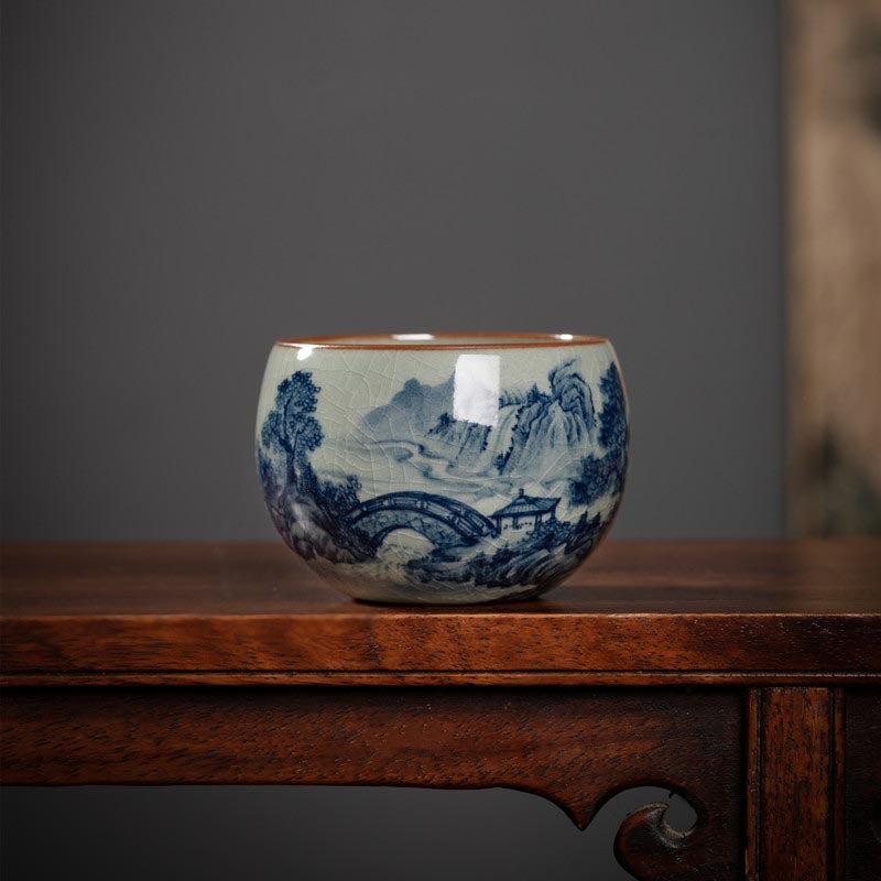 Exquisite Hand-Painted Blue and White Landscape Teacup - Jingdezhen Porcelain