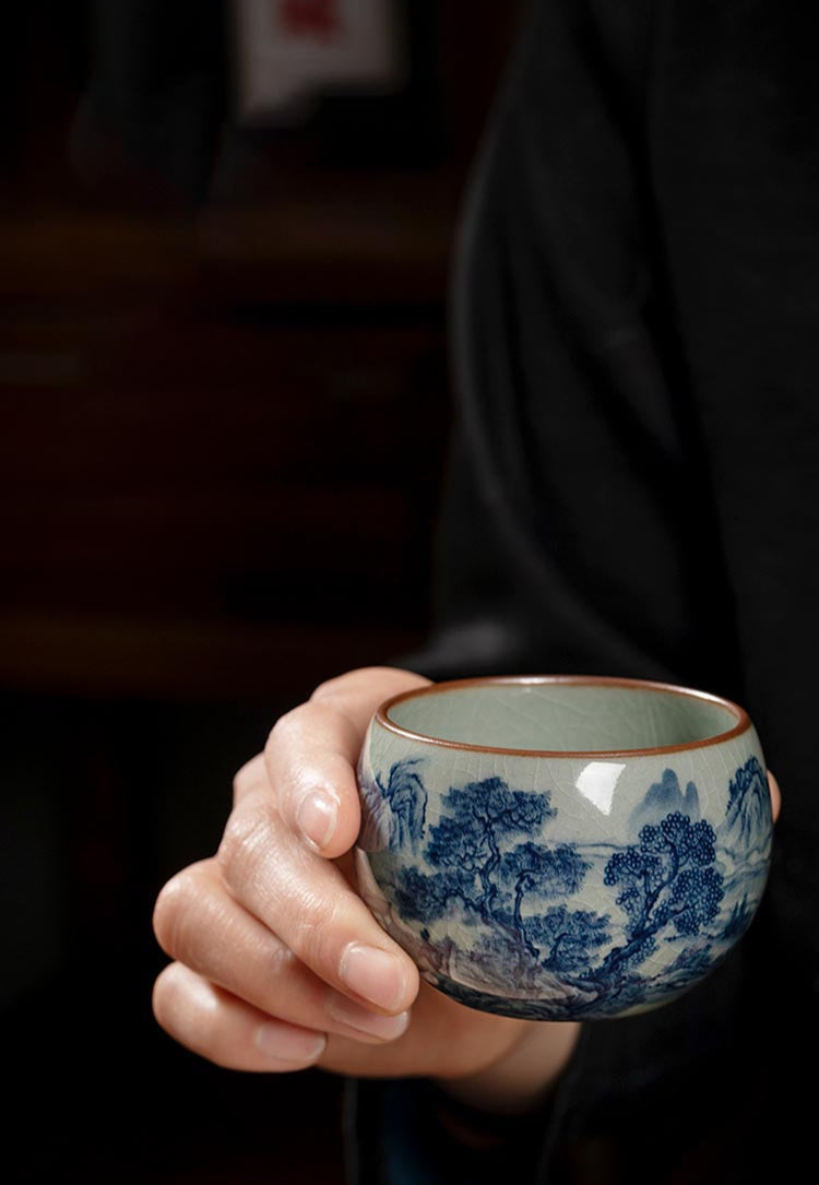 Exquisite Hand-Painted Blue and White Landscape Teacup - Jingdezhen Porcelain