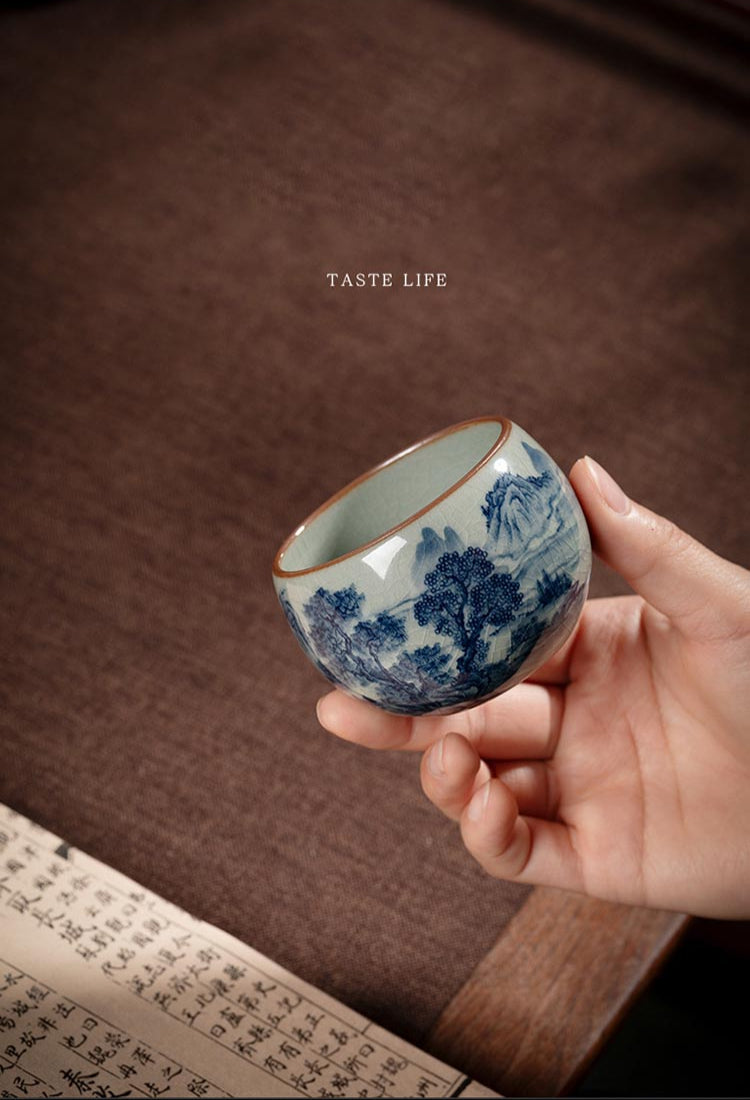 Exquisite Hand-Painted Blue and White Landscape Teacup - Jingdezhen Porcelain