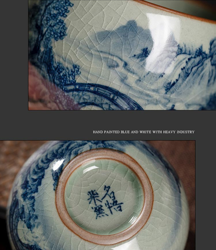 Exquisite Hand-Painted Blue and White Landscape Teacup - Jingdezhen Porcelain