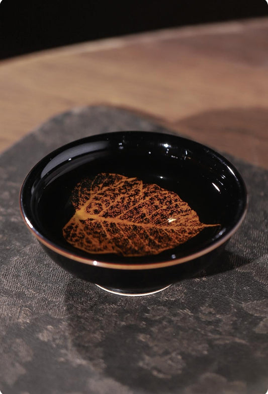 Golden Bodhi Leaf Jian Zhan - Handcrafted Jingdezhen Porcelain Teacup
