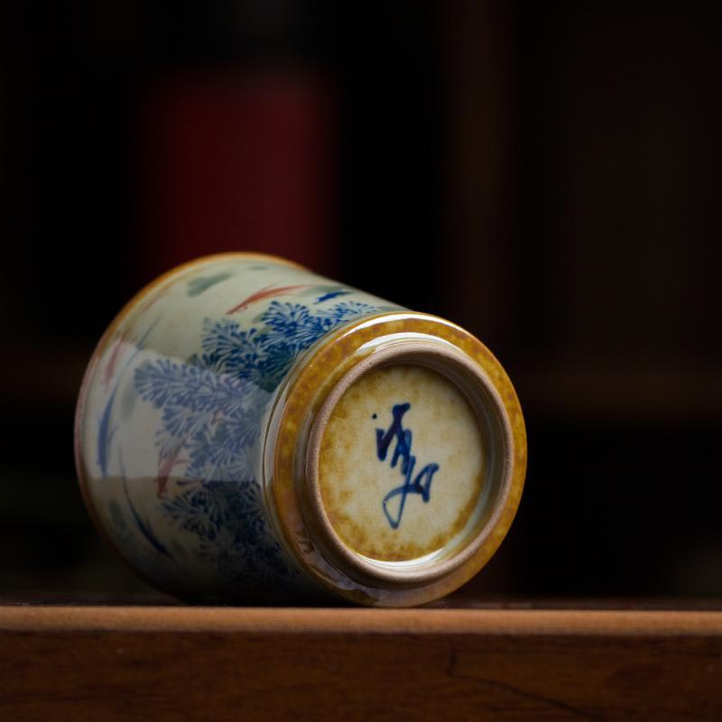 Hand-Painted Jingdezhen Porcelain Tea Cup - Blue and White Fish Under-Glazed