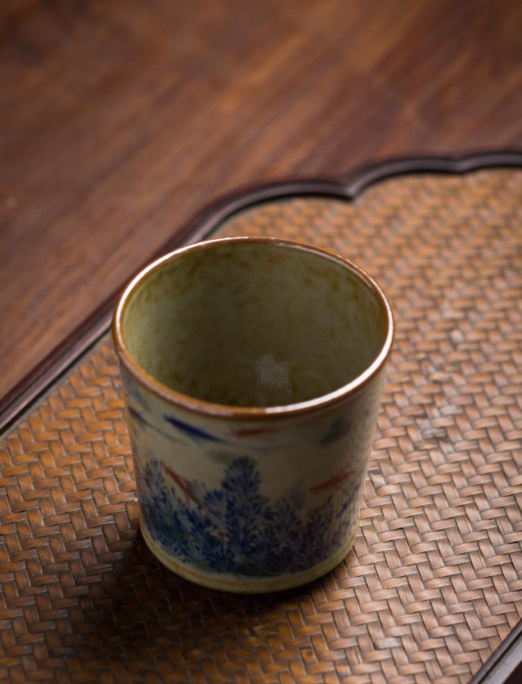 Hand-Painted Jingdezhen Porcelain Tea Cup - Blue and White Fish Under-Glazed