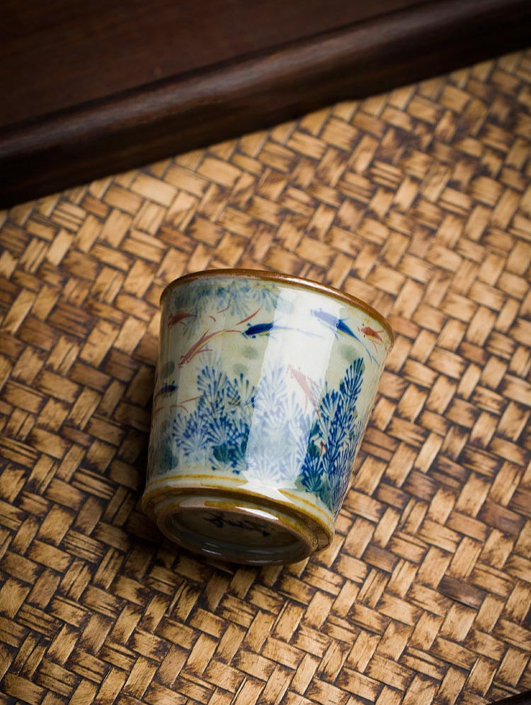 Hand-Painted Jingdezhen Porcelain Tea Cup - Blue and White Fish Under-Glazed