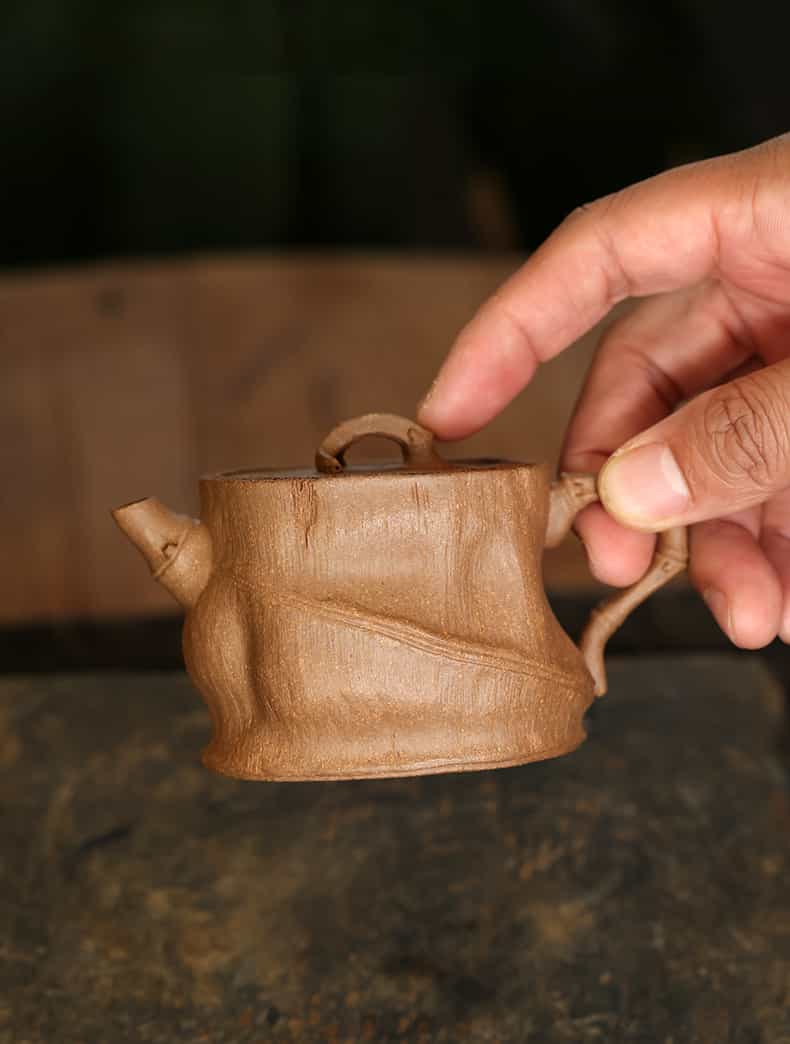 Handcrafted Bamboo Segment Zisha Teapot – Natural Huanglong Mountain Old Zisha Clay 120cc