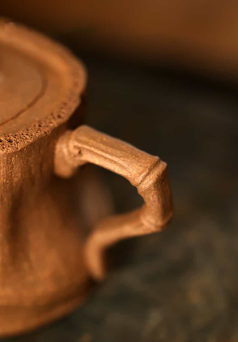 Handcrafted Bamboo Segment Zisha Teapot – Natural Huanglong Mountain Old Zisha Clay 120cc
