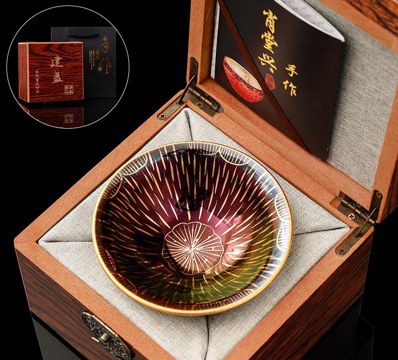 Handcrafted Jian Zhan Gilded Tea Cup – Unique Rain Lotus Design