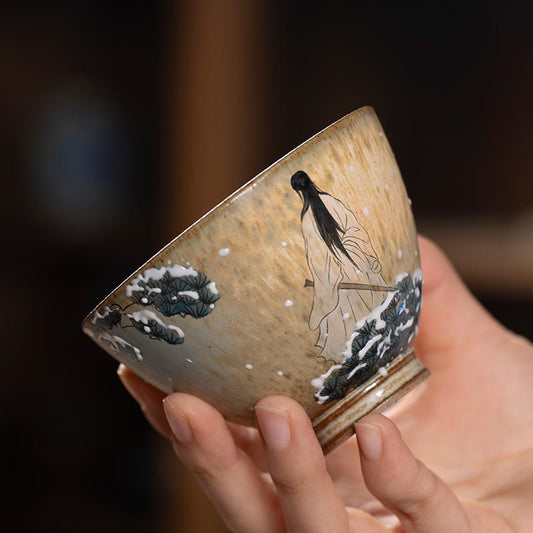 Hand-Painted Snow Scene Teacup – Literati-Inspired Ceramic Art from Jingdezhen