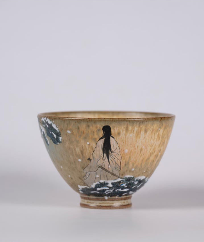 Hand-Painted Snow Scene Teacup – Literati-Inspired Ceramic Art from Jingdezhen