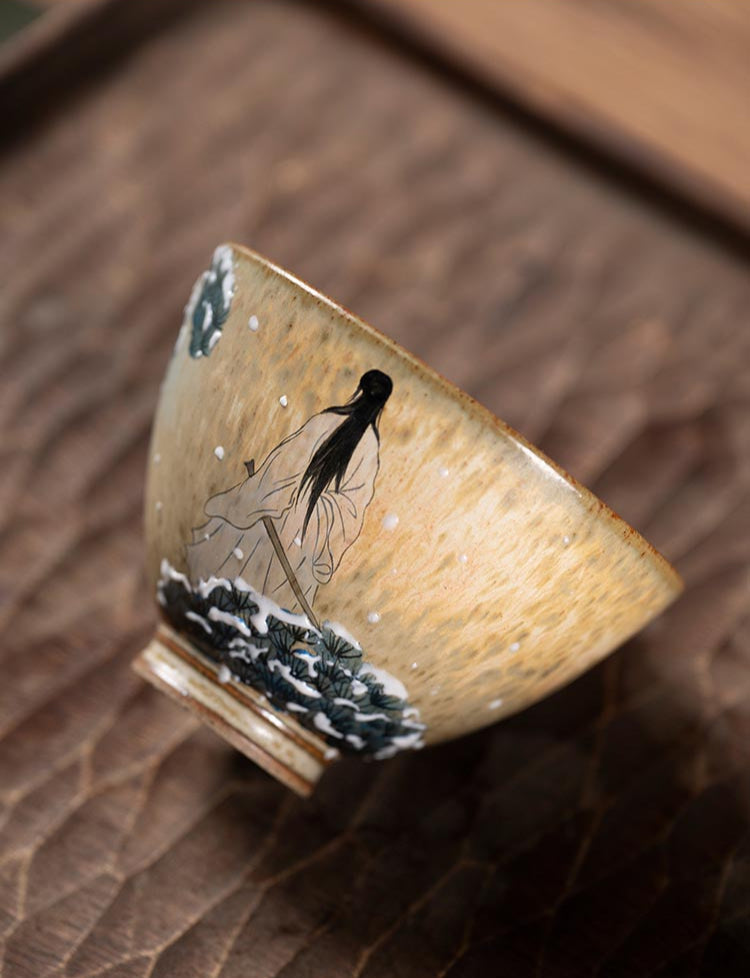 Hand-Painted Snow Scene Teacup – Literati-Inspired Ceramic Art from Jingdezhen