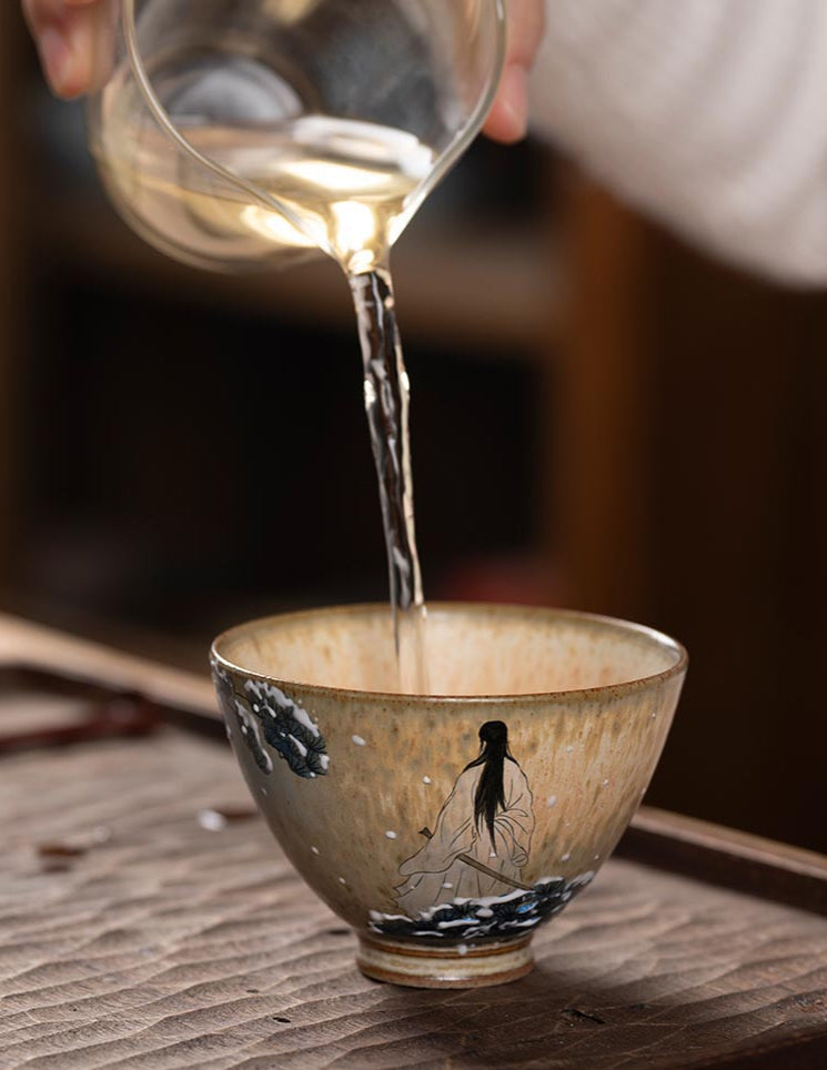 Hand-Painted Snow Scene Teacup – Literati-Inspired Ceramic Art from Jingdezhen