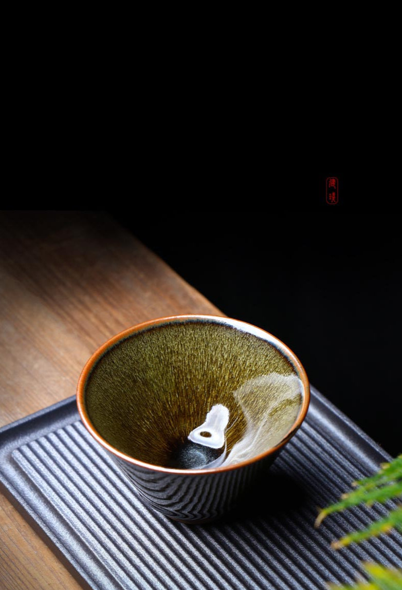 Handcrafted Jian Zhan Teacup by Master Gao Jinming - Traditional Oil Drip Glaze