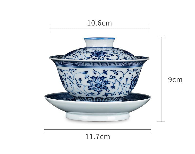 Handcrafted Jingdezhen Blue and White Lotus Motif Gaiwan