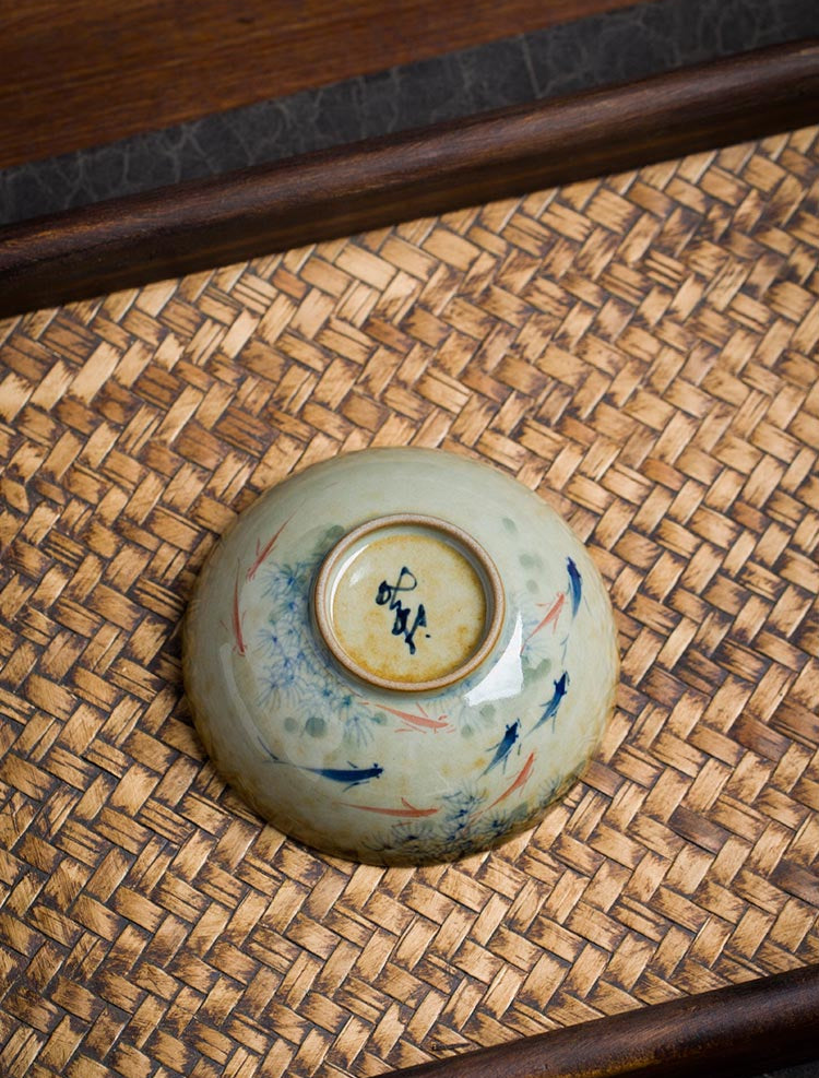 Handcrafted Jingdezhen Porcelain Tea Cup - Fish Play Design