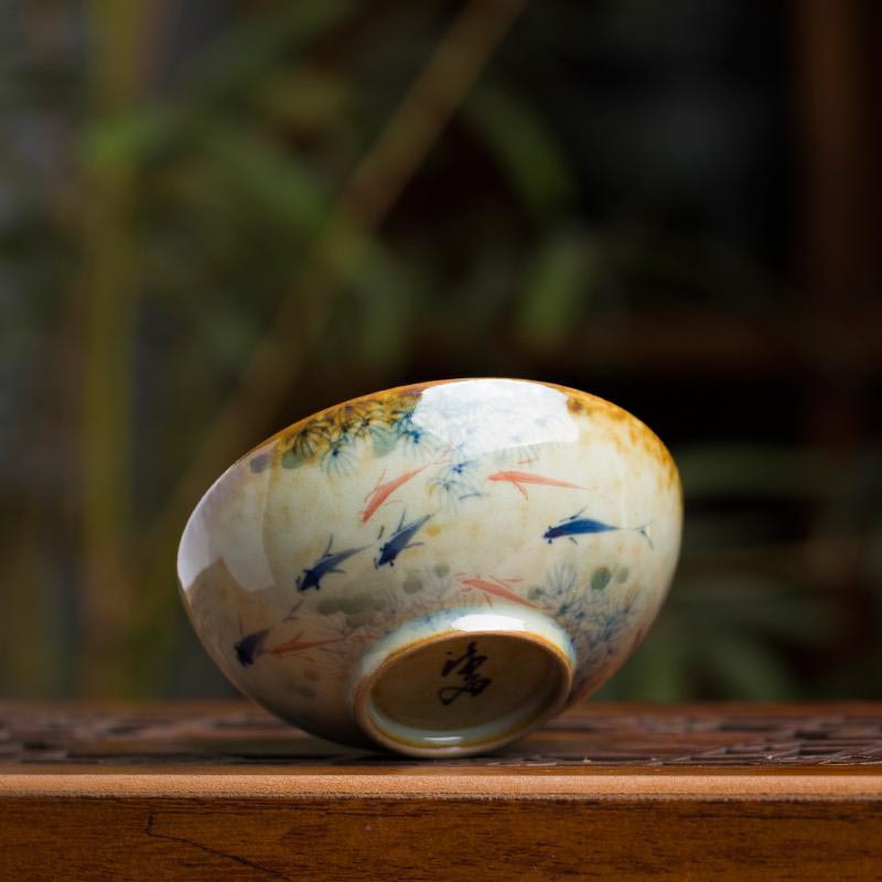Handcrafted Jingdezhen Porcelain Tea Cup - Fish Play Design