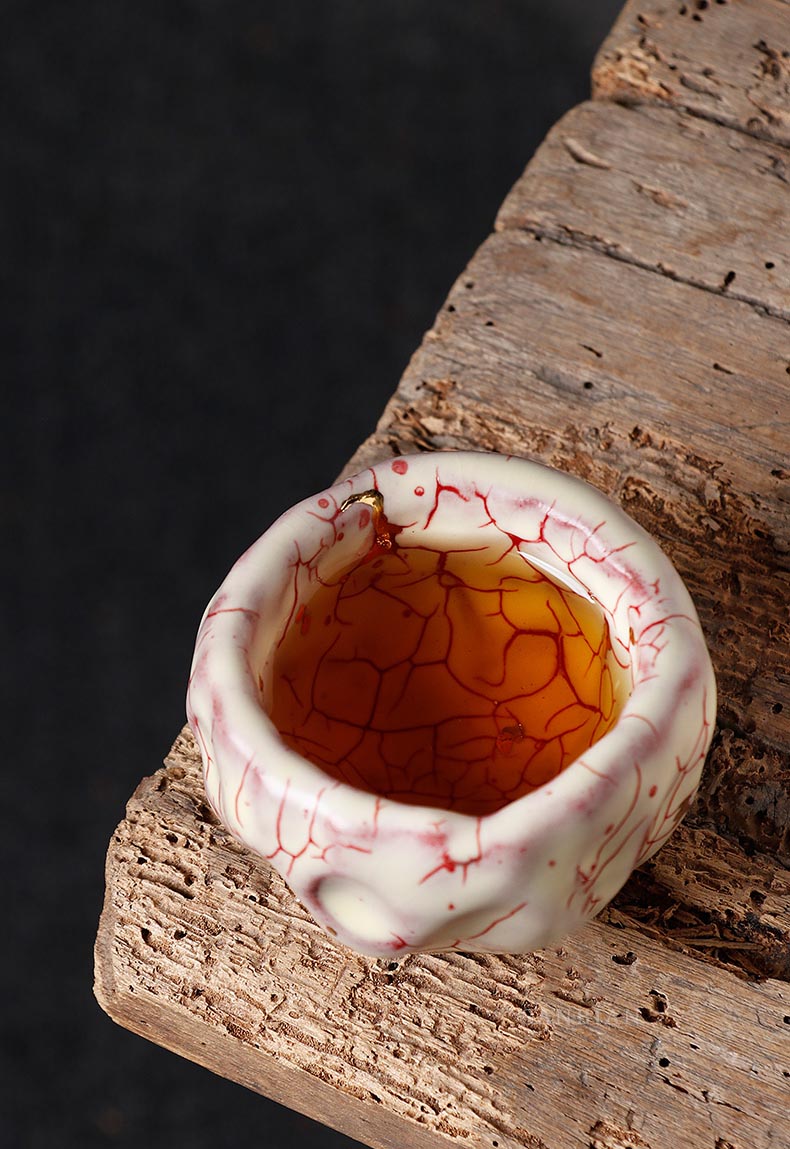 Handcrafted Shino Burnished Gold Crab Claw Tea Cup with Traditional Taiwanese Clay