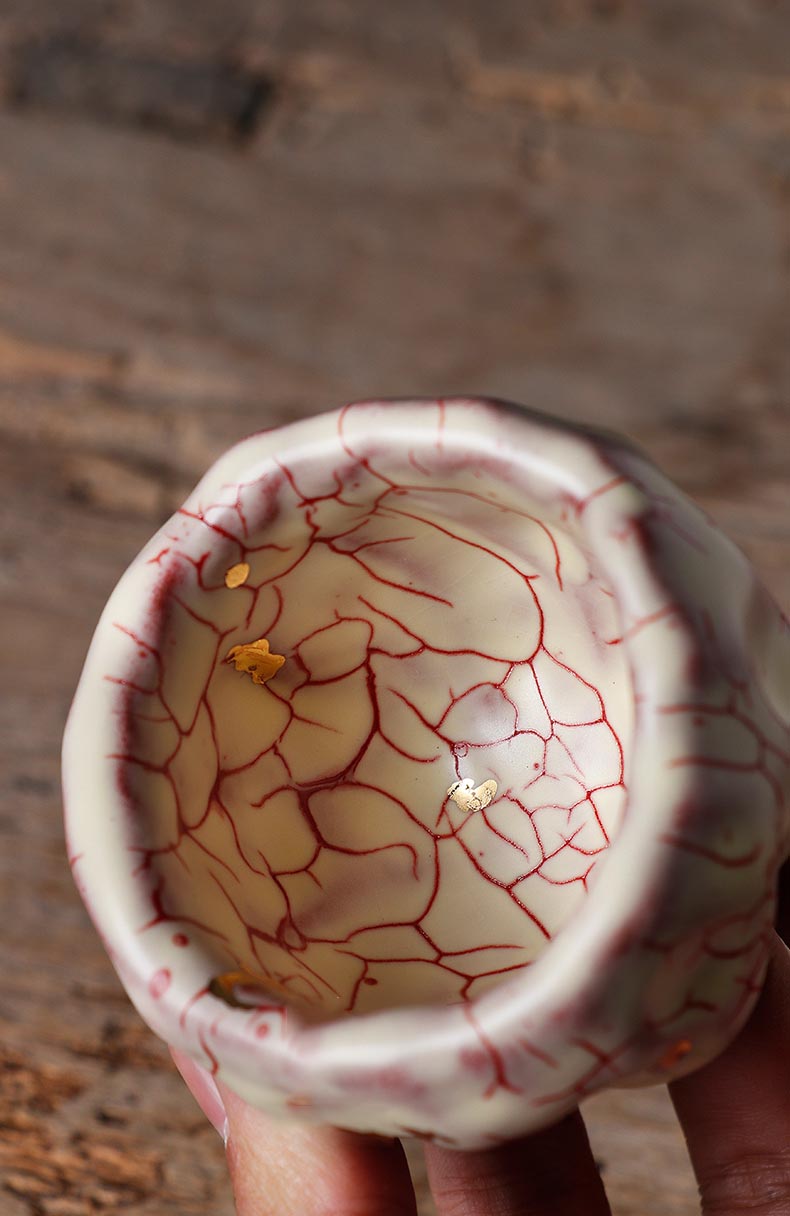 Handcrafted Shino Burnished Gold Crab Claw Tea Cup with Traditional Taiwanese Clay