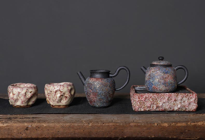 Handcrafted Shino Burnished Gold Crab Claw Tea Cup with Traditional Taiwanese Clay