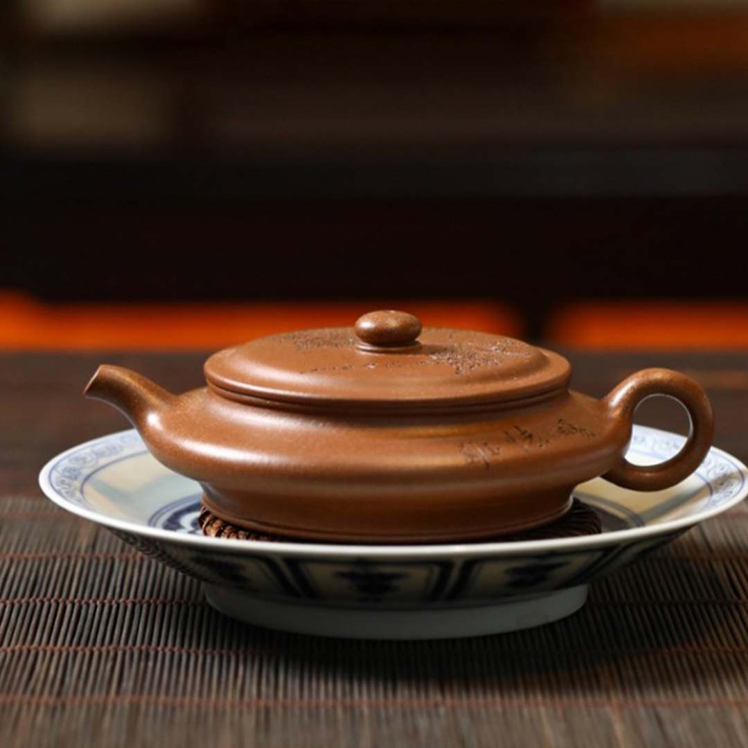 Handcrafted Yixing Clay Flat Teapot 150 cc