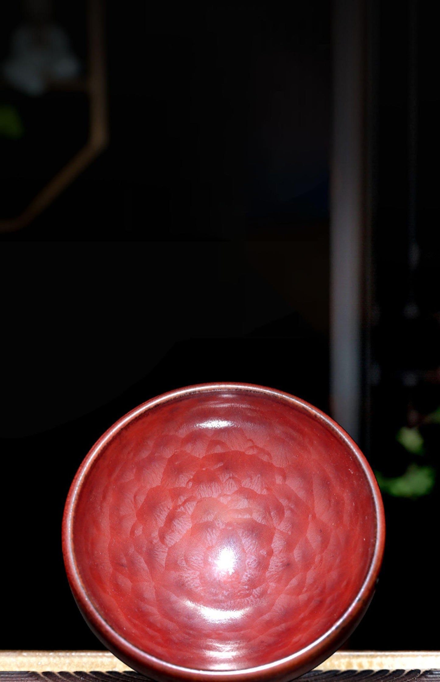 Echoes of Antiquity – Handcrafted Persimmon-Red Hammered Teacup in Song Dynasty Style
