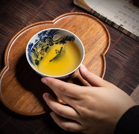 Handcrafted 'Gazing Over the River' Blue and White Porcelain Cup from Jingdezhen