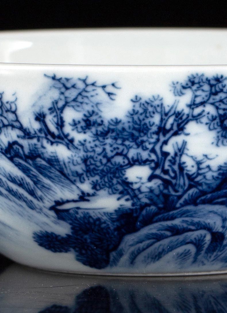Handcrafted 'Gazing Over the River' Blue and White Porcelain Cup from Jingdezhen