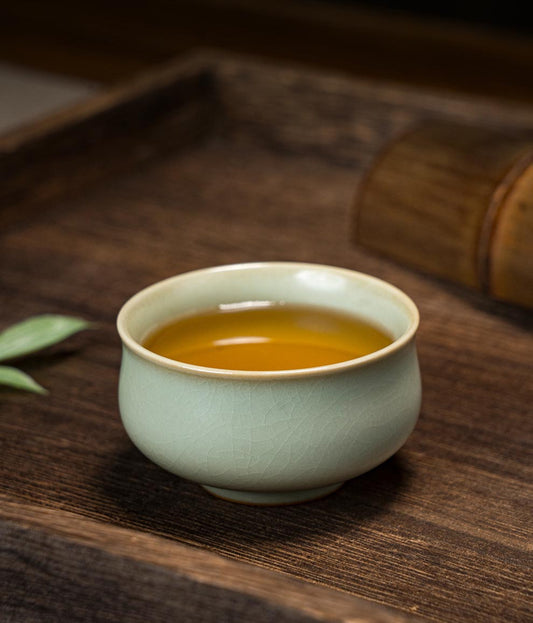 Ru-Style Celadon Teacup – Handcrafted Porcelain with Natural Crackle Glaze