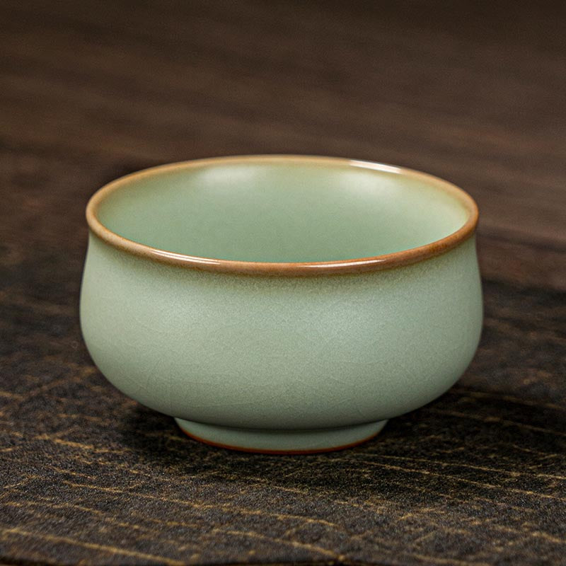 Ru-Style Celadon Teacup – Handcrafted Porcelain with Natural Crackle Glaze