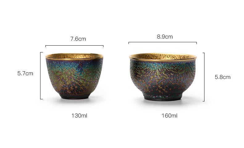 Peacock Luster Gilded Teacup - Majestic Ceramic Artistry from Dehua