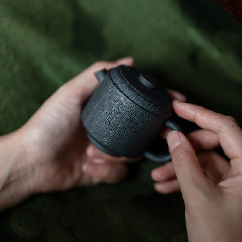 Yixing Zisha Teapot – 90ml Wood-Fired Purple Clay Pot, Handcrafted & Engraved