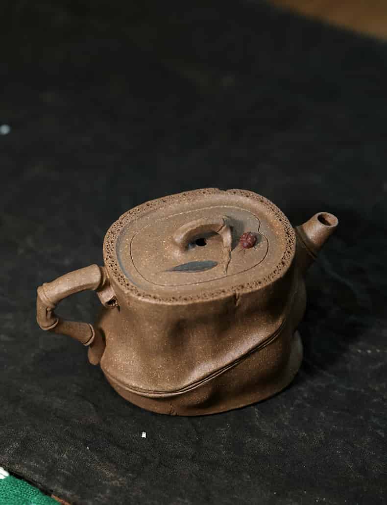 Handcrafted Bamboo Segment Zisha Teapot – Natural Huanglong Mountain Old Zisha Clay 120cc