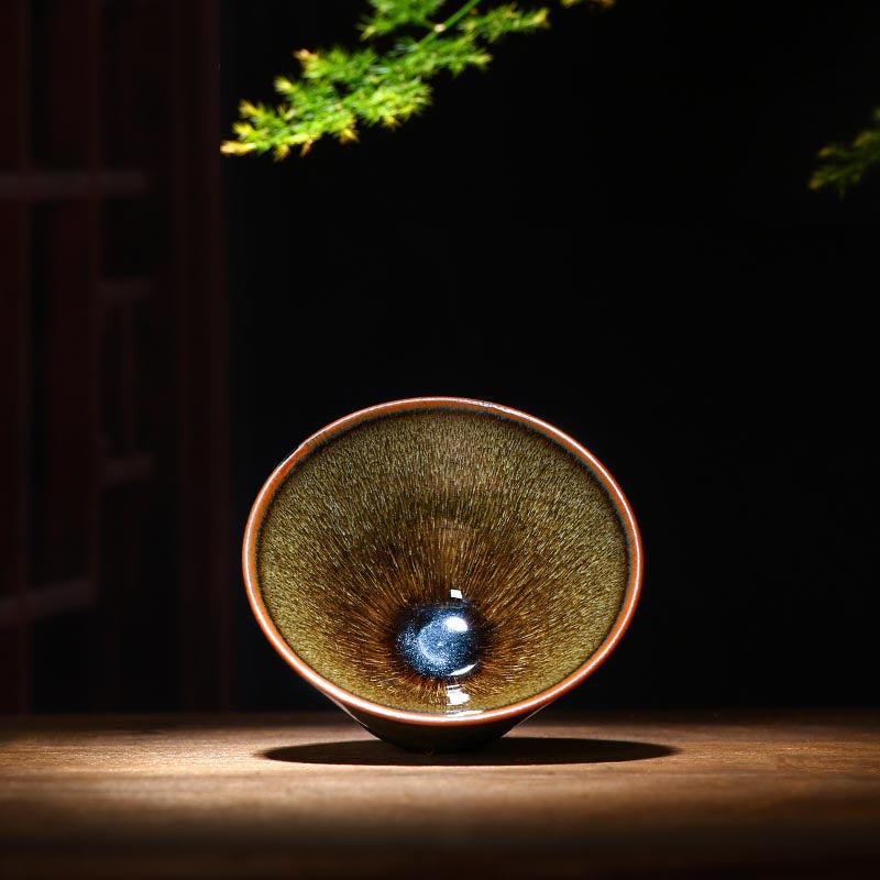 Handcrafted Jian Zhan Teacup by Master Gao Jinming - Traditional Oil Drip Glaze