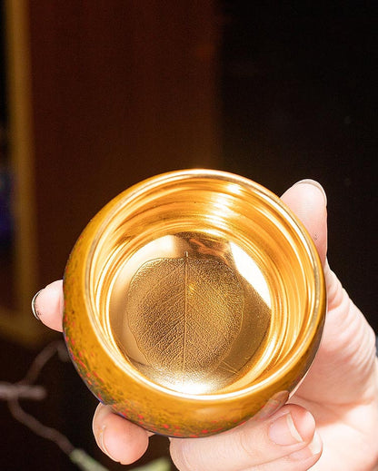 Elegant Transformation: Fuzhou Lacquered 24K Gold Bodhi Leaf Ceramic Tea Cup