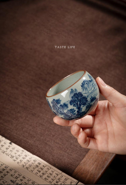 Exquisite Hand-Painted Blue and White Landscape Teacup - Jingdezhen Porcelain