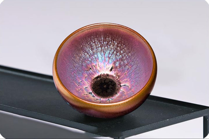 Exquisite Handcrafted Jianyang Flower Carved Purple-Gold Jian Zhan Tea Cup