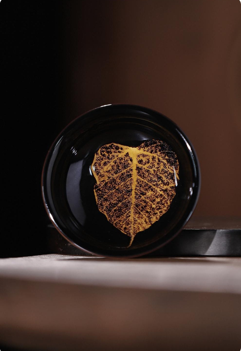 Golden Bodhi Leaf Jian Zhan - Handcrafted Jingdezhen Porcelain Teacup