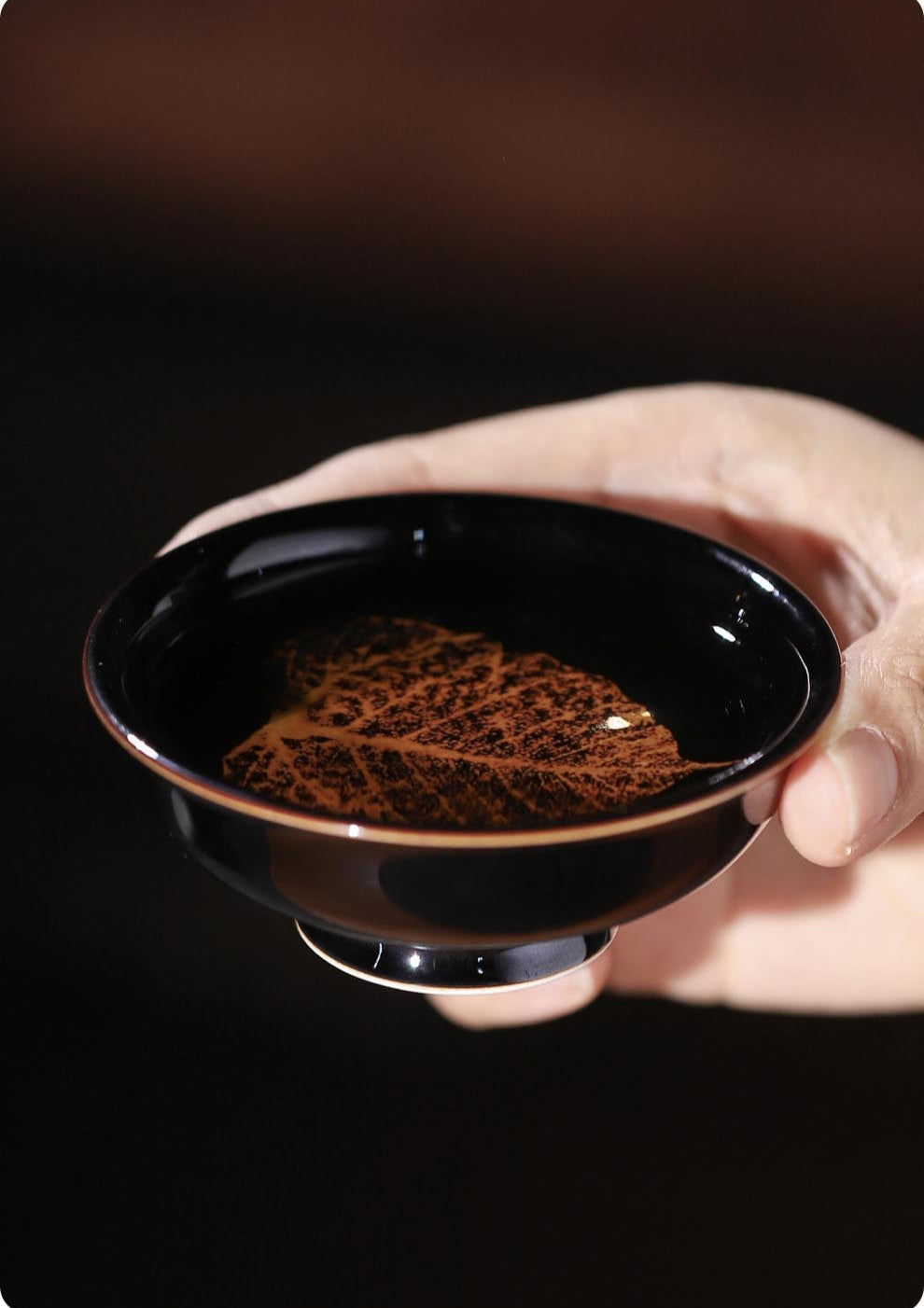 Golden Bodhi Leaf Jian Zhan - Handcrafted Jingdezhen Porcelain Teacup