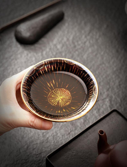 Handcrafted Jian Zhan Gilded Tea Cup – Unique Rain Lotus Design