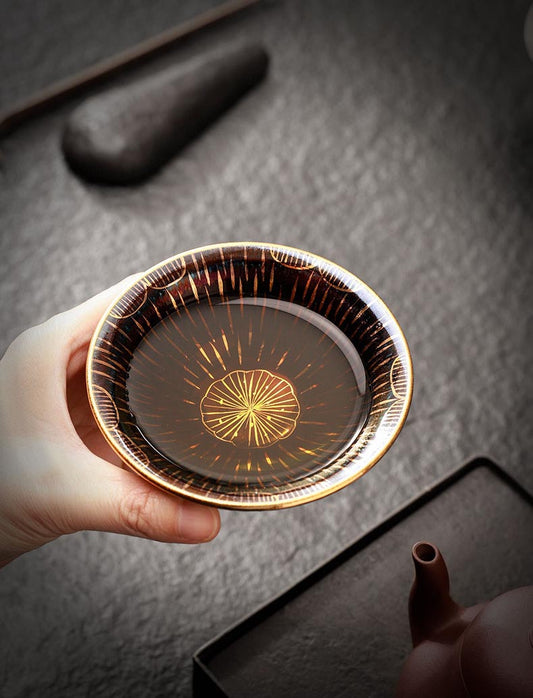 Handcrafted Jian Zhan Gilded Tea Cup – Unique Rain Lotus Design