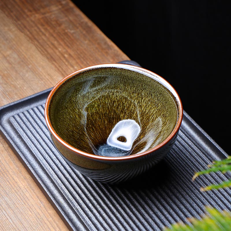 Handcrafted Jian Zhan Teacup by Master Gao Jinming - Traditional Oil Drip Glaze