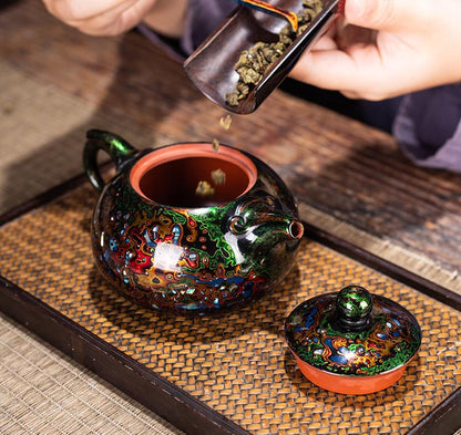 Handcrafted Lacquer Teapot - Embrace Tradition with a 250ml Green-Gold Jian Zhan Teapot