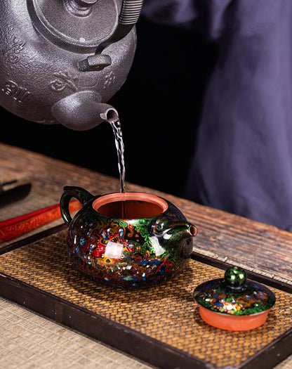 Handcrafted Lacquer Teapot - Embrace Tradition with a 250ml Green-Gold Jian Zhan Teapot