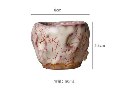 Handcrafted Shino Burnished Gold Crab Claw Tea Cup with Traditional Taiwanese Clay