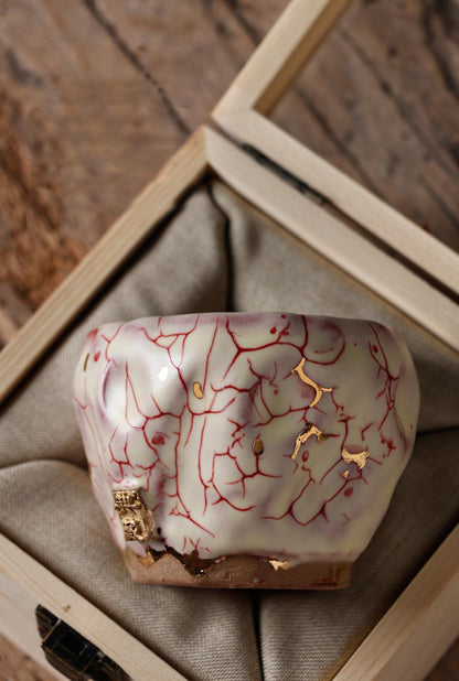 Handcrafted Shino Burnished Gold Crab Claw Tea Cup with Traditional Taiwanese Clay