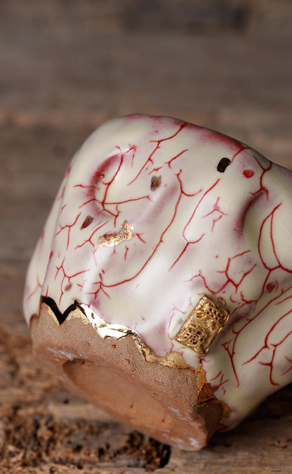 Handcrafted Shino Burnished Gold Crab Claw Tea Cup with Traditional Taiwanese Clay